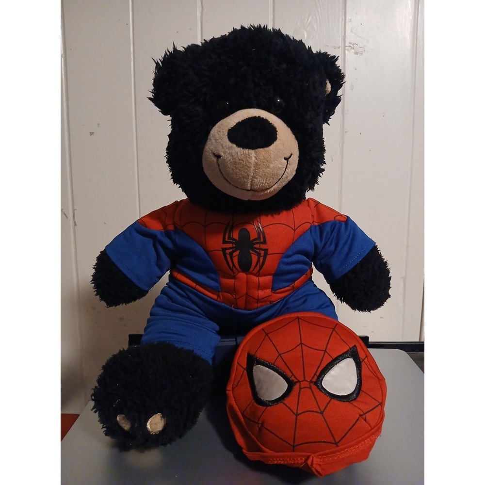 Build A Bear × Marvel Spider-Man Costume & Black Teddy Bear Plush BABW 14" Miles